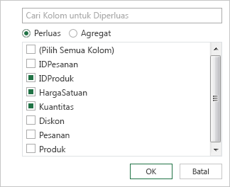 Pilih nama kolom