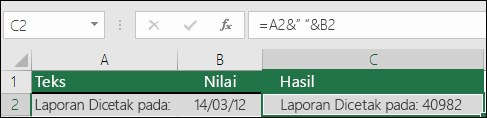 Contoh menggabungkan teks tanpa fungsi TEXT