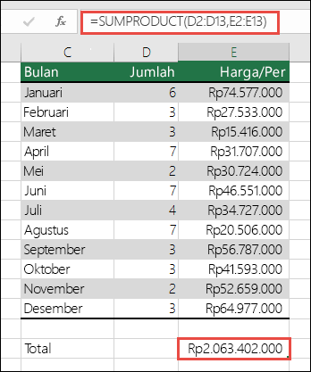 Mengatasi kesalahan #VALUE! di data untuk mengatasi kesalahan SUMPRODUCT