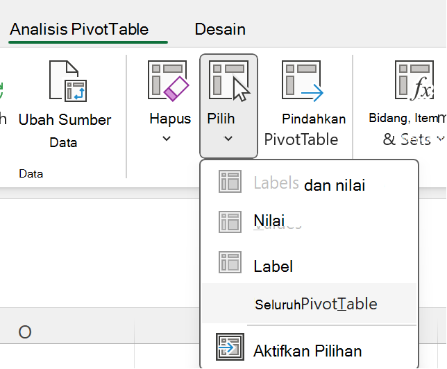 Tombol Pilih Seluruh PivotTable di Windows.