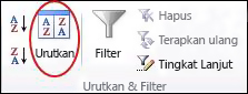 Perintah Urutkan di grup Urutkan & Filter pada tab Data di Excel