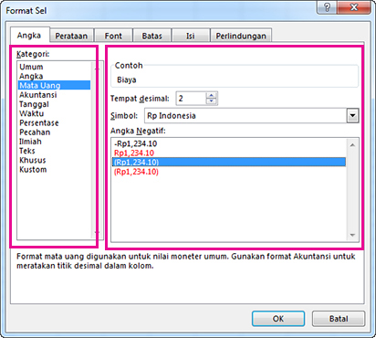 Kotak dialog Format Sel