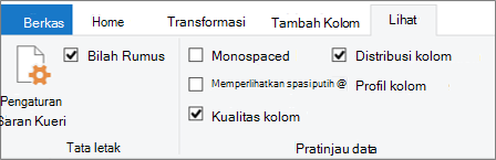 Opsi Pembuatan Profil Data pada tab Tampilan pita Editor Power Query