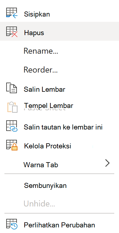 Menghapus lembar.