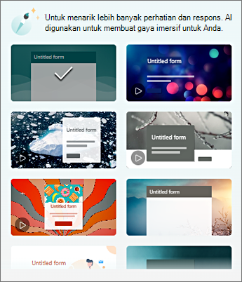 Galeri tema yang menampilkan sampel