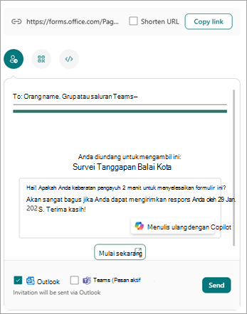 Anda dapat mengirim formulir dengan beberapa cara dari layar kirim dan kumpulkan respons.