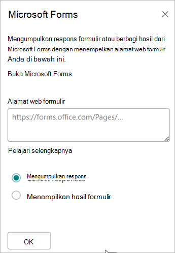 Tempelkan URL formulir Anda di bidang alamat web Formulir.