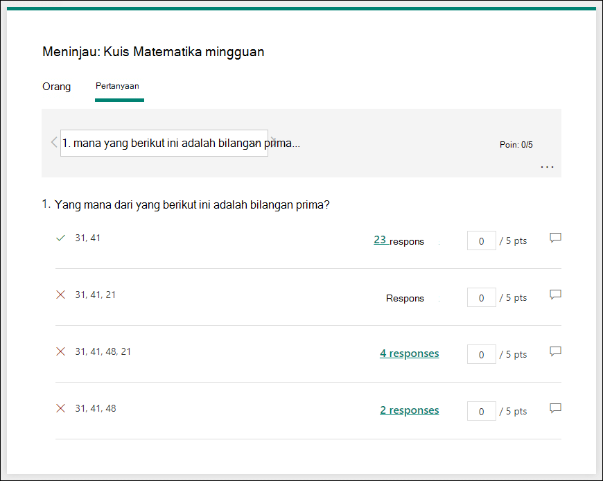 Tinjau pertanyaan kuis