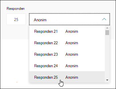 Masukkan nomor tertentu dalam kotak pencarian responden untuk melihat detail respons individu tersebut di Microsoft Forms