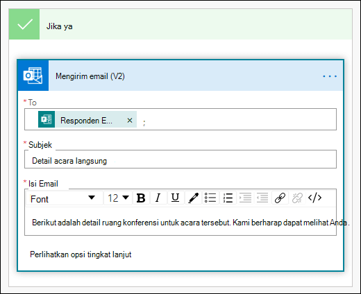 Menambahkan orang, baris subjek, dan isi teks dalam email Anda sebagai tindakan di Power Automate