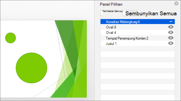 Memperlihatkan fungsi sembunyikan di Office 2016 untuk Mac Panel Pilihan