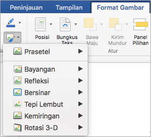 Memperlihatkan opsi pada menu Efek Gambar