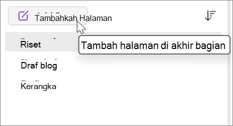 Memilih untuk menambahkan halaman di akhir bagian
