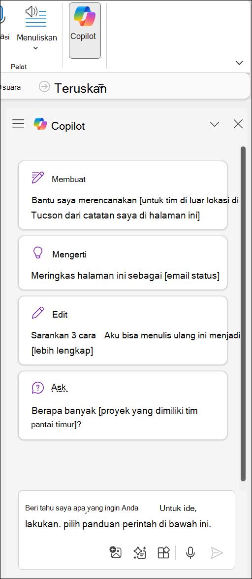 Mengakses Copilot di Tombol OneNote
