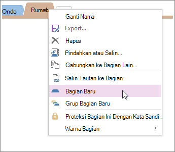 Tambahkan bagian baru di OneNote.