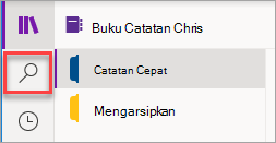 Lokasi tombol Cari di OneNote untuk Windows 10.