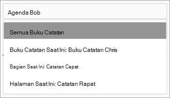 Menyesuaikan lingkup pencarian di OneNote untuk Windows 10.