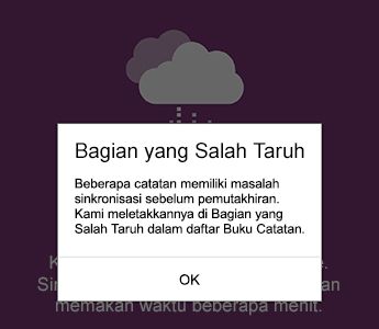 Pemberitahuan bagian yang salah taraf di OneNote untuk Android