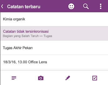 Daftar Catatan Terbaru di OneNote untuk Android
