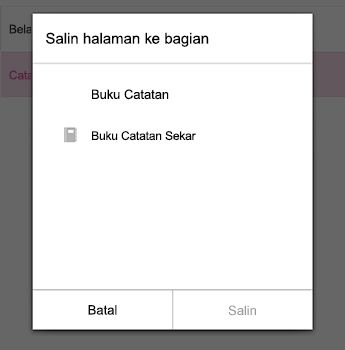 Menu Salin Halaman di OneNote untuk Android