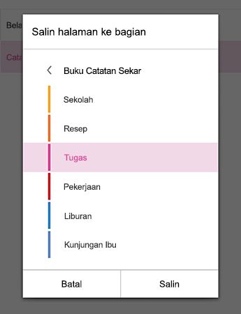 Menu Salin Halaman ke Bagian di OneNote untuk Android