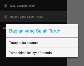 Perintah Tutup Buku Catatan di OneNote untuk Android