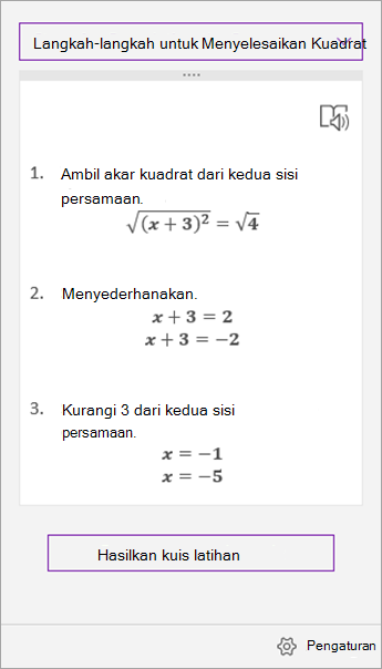 Langkah solusi di panel tugas Asisten Matematika