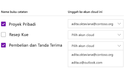 Mengunggah buku catatan ke akun cloud