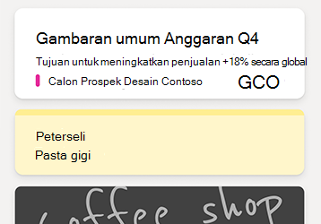 Contoh catatan di umpan OneNote