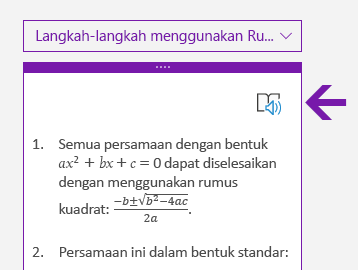 Ikon Pembaca Imersif di panel Matematika di OneNote untuk Windows 10