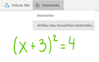 Opsi tombol Matematika di OneNote untuk Windows 10