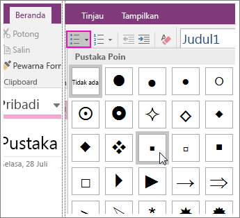 Cuplikan layar cara menambahkan poin ke halaman di OneNote 2016.