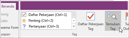 Cuplikan layar tombol Temukan Tag di OneNote 2016