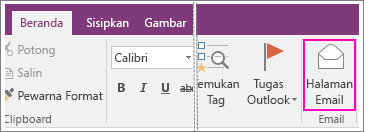 Cuplikan layar tombol Halaman Email di OneNote 2016.