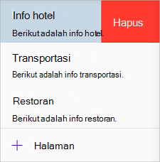 Menghapus halaman di OneNote untuk iOS