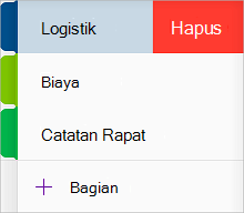 Menghapus bagian di OneNote untuk iOS