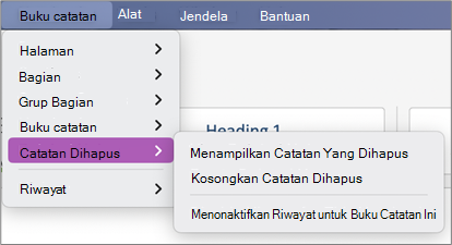 > Tampilan Catatan > Dihapus Buku Catatan Dihapus