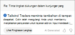 Memperlihatkan ringkasan di Outlook. Di bawah ringkasan adalah tombol yang mengatakan Lihat Ringkasan Lengkap.
