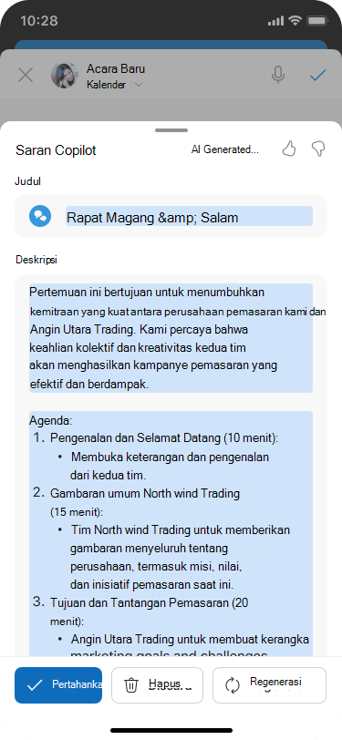 Lembar Saran Copilot untuk Jadwal dengan Copilot