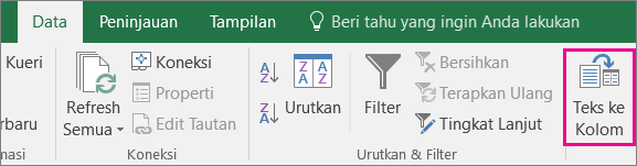 Memilih Teks Data > ke Kolom