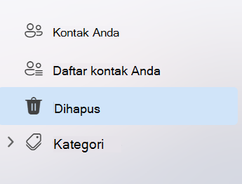 Cuplikan layar memperlihatkan navigasi kiri di aplikasi People di Outlook baru