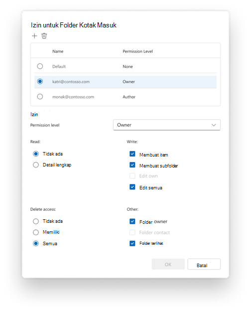 Kartu berbagi folder mendetail
