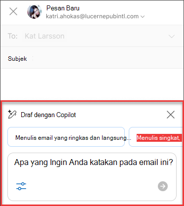 Beberapa Apa yang Anda inginkan agar email ini mengucapkan teks untuk Draf dengan Copilot di Outlook