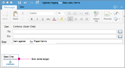 Pesan email dengan blok tanda tangan
