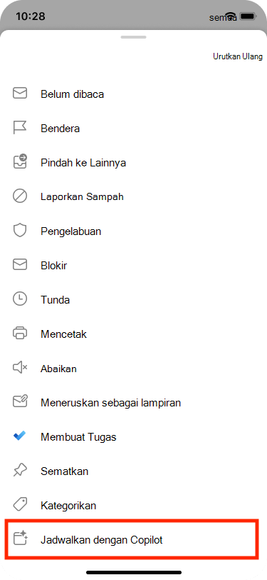 Jadwal dari Email dapat dipilih dari menu tindakan lainnya