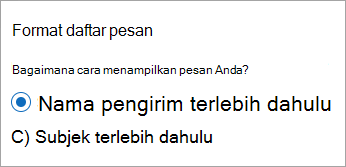 Format daftar Pesan Outlook baru