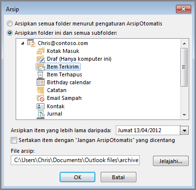 Kotak dialog Arsip
