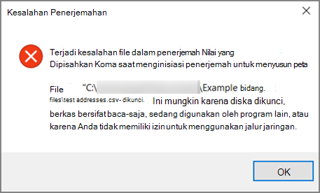 Ini adalah pesan kesalahan yang akan Anda dapatkan jika file .csv Anda memiliki data yang diformat dengan buruk.