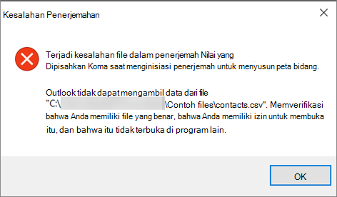 Ini adalah pesan kesalahan yang akan Anda dapatkan ketika file .csv kosong.
