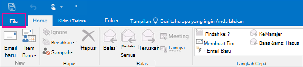 Seperti inilah pita terlihat di Outlook 2016.